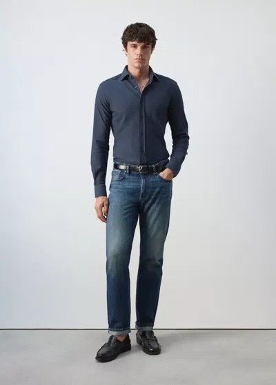 Mango Chemise 100 % Coton Slim-fit In Bleu Marine