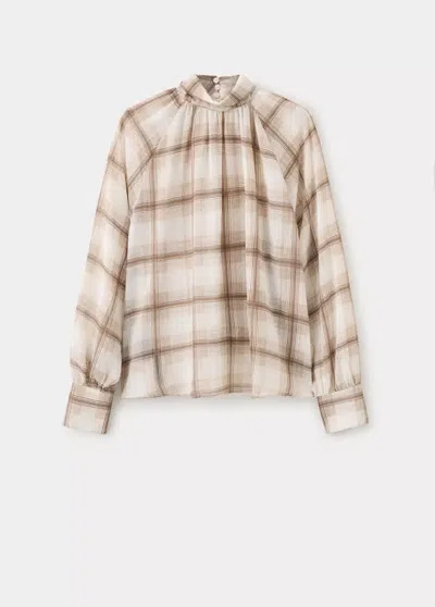 Mango Chemise À Carreaux Avec Col Officier In Marron