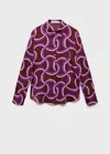 Mango Abstract Print Button-up Shirt In Burgundy