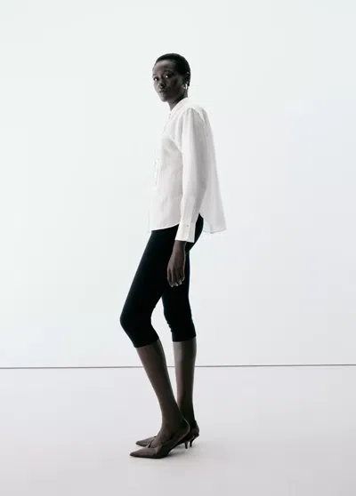 Mango Chemise À Plis Nervurés Avec Boutons Décoratifs In Blanc