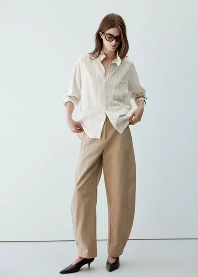 Mango Chemise À Rayures Col Montant In Neutral
