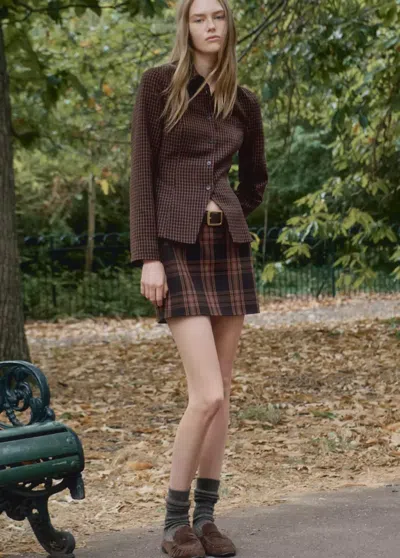 Mango Chemise Ajustée Pied-de-poule In Marron