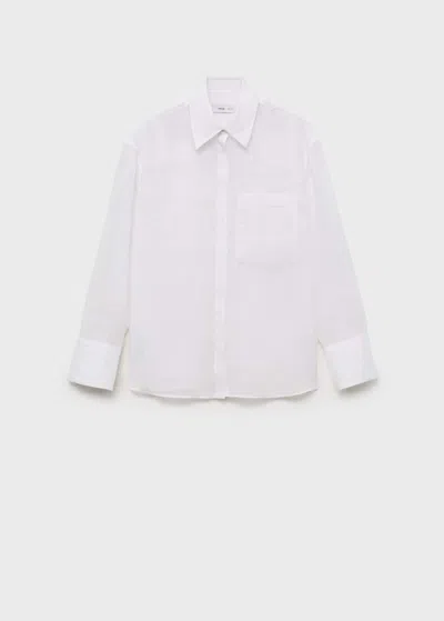 Mango Regular Ramie Shirt Pocket White