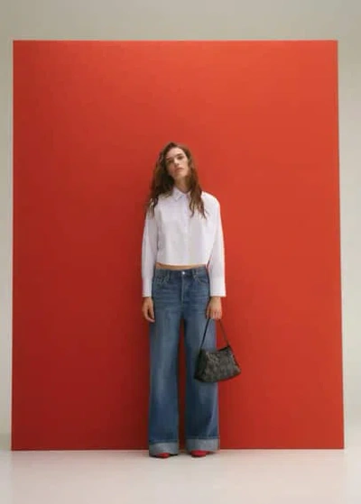 Mango Regular Cropped Shirt Off White In Blanc Cassé