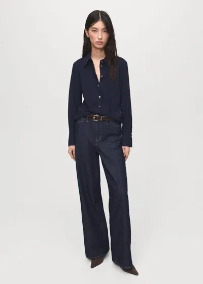 Mango Shirt With Jewel Buttons In Blue
