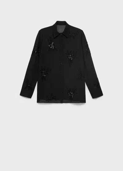 Mango Chemise Brodée Avec Perles Et Pierres Noir - Femme - S -