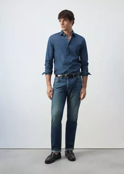 Mango Chemise Chambray 100 % Coton In Blue