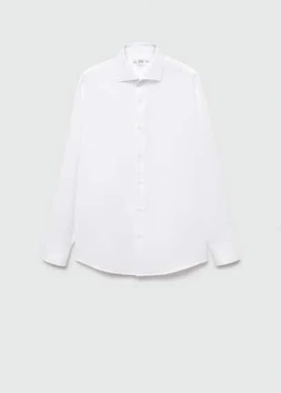 Mango Slim-fit Textured Cotton Suit Shirt White In Blanc
