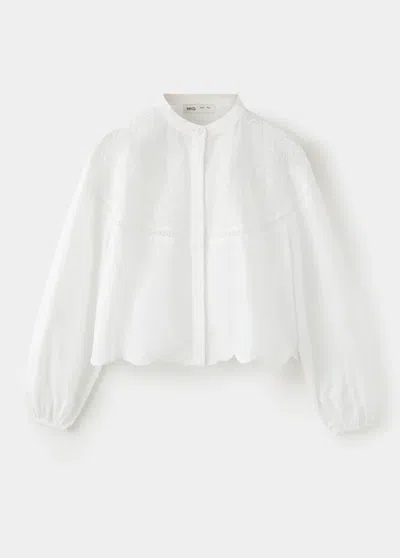 Mango Kids' Chemise Coton Broderies Florales In White