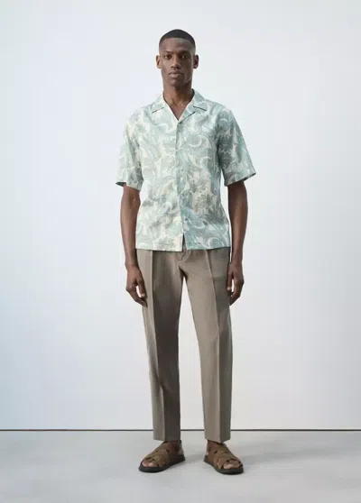 Mango Printed Cotton Camp Collar Shirt In Pastel Green