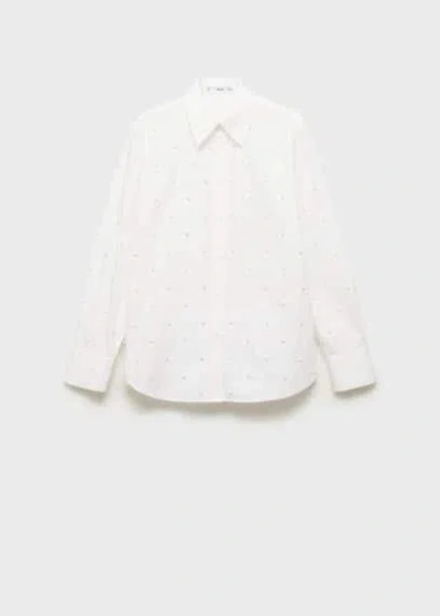 Mango Cotton Shirt With Pearl Detail White