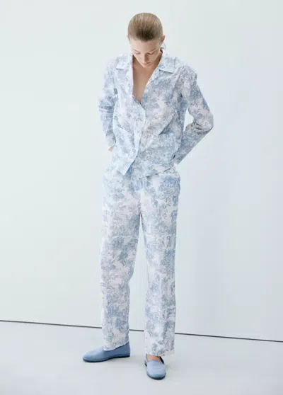 Mango Chemise Coton Imprimée In Bleu