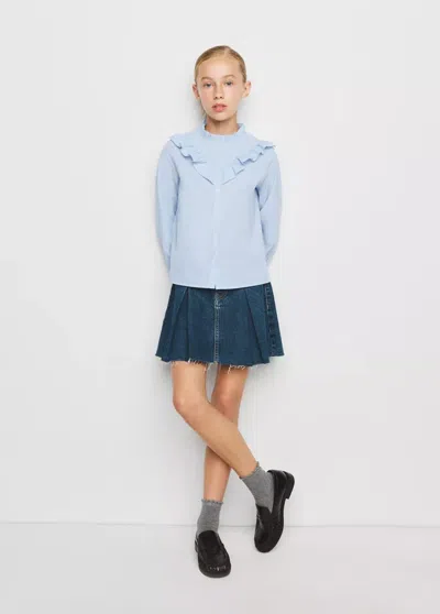 Mango Kids' Chemise Coton Volantée In Blue