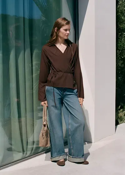 Mango Chemise Croisée À Rayures In Marron