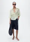 Mango Cross-over Lyocell Shirt With Bow Closure Aqua Green In Vert D´eau