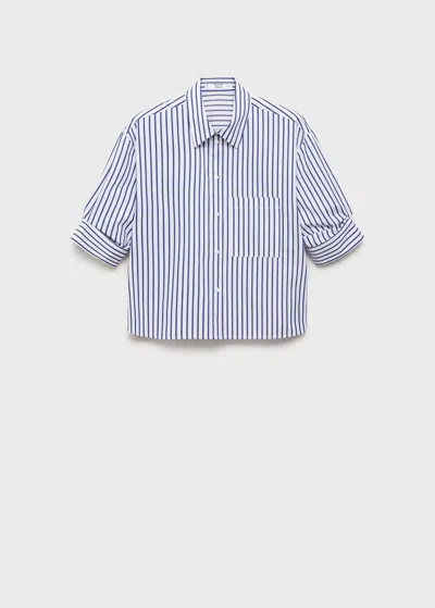 Mango Striped Cropped Shirt In Blue