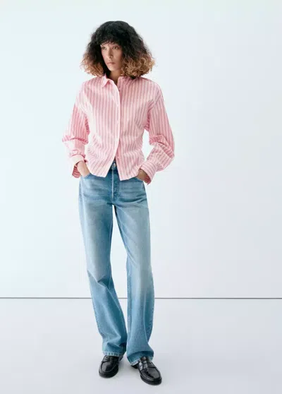 Mango Chemise Crop Rayures In Rose