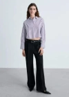 Mango Cropped Striped Shirt In Rouge