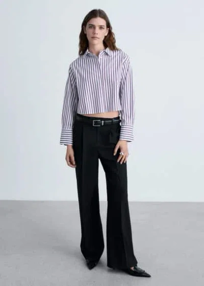 Mango Cropped Striped Shirt In Blue