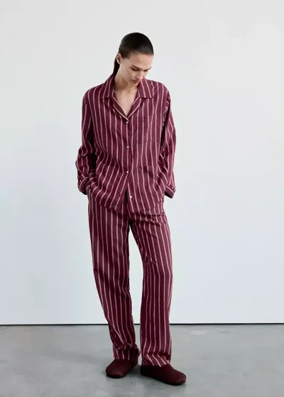 Mango Chemise De Pyjama À Rayures Avec Poche Avant In Burgundy