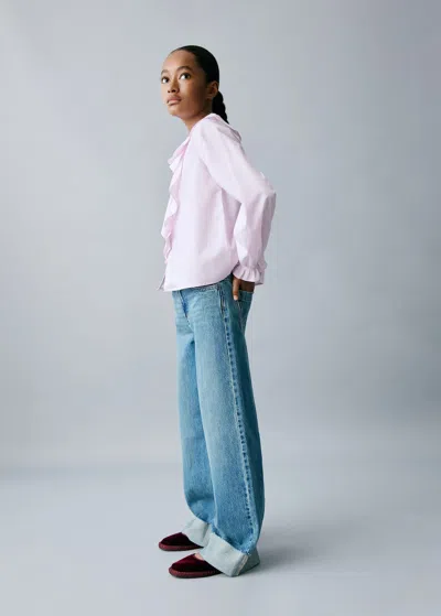 Mango Kids' Shirt With Ruffle Detail Pink