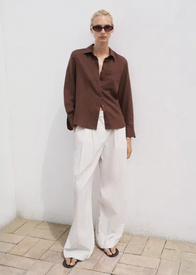 Mango Straight-cut Lyocell Linen Blend Shirt Chocolate