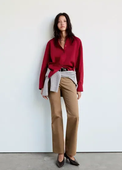 Mango Chemise Droite Mélange Coton Et Lyocell In Rouge