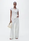 Mango Short Sleeve Pleated Shirt Ecru In Ecru