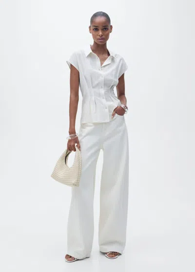 Mango Short Sleeve Pleated Shirt Ecru