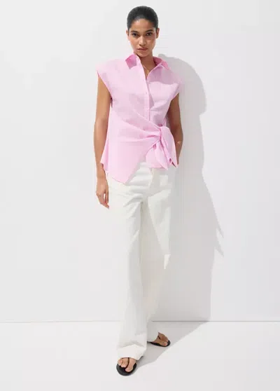Mango Striped Knotted Cotton Shirt In Pink