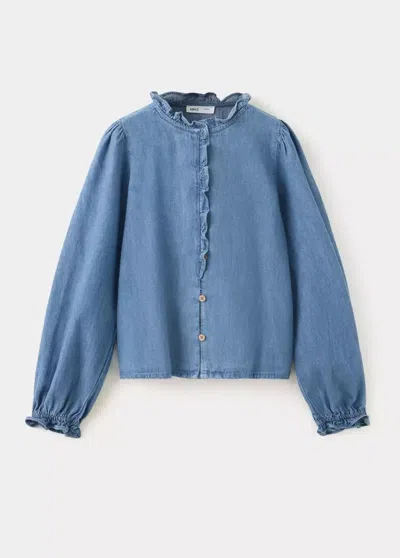 Mango Kids' Chemise En Denim À Détails Volantés In Blue