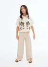 Mango Linen Shirt Embroidered With Flowers Ecru