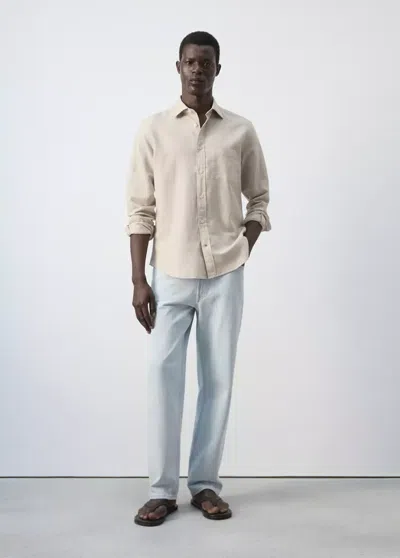 Mango Linen-cotton Shirt With Pocket In Beige
