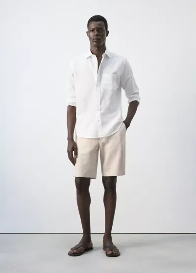 Mango Linen-cotton Shirt With Pocket In White