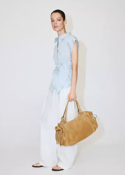 Mango Lyocell Striped Shirt With Tie Detail In Sky Blue