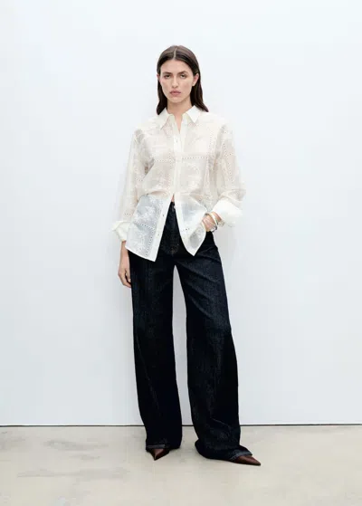 Mango Lace Embroidered Shirt In Écru