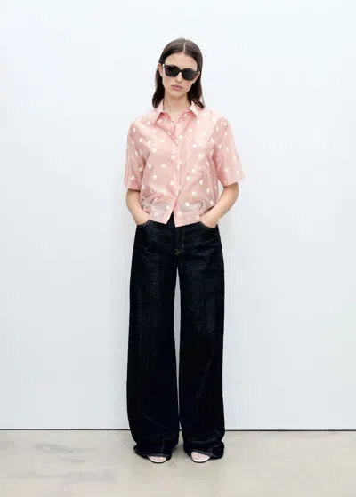 Mango Floral-embroidered Lyocell Shirt Pastel Pink In Rose Pastel