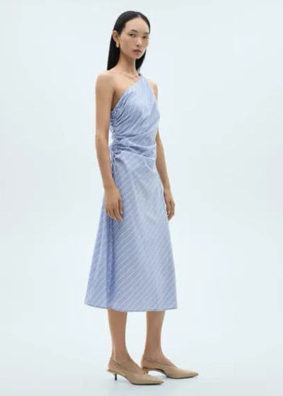 Mango Striped Draped Asymmetrical Dress Blue In Bleu