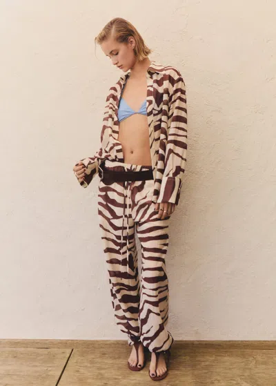 Mango Flowy Zebra Printed Shirt Ecru