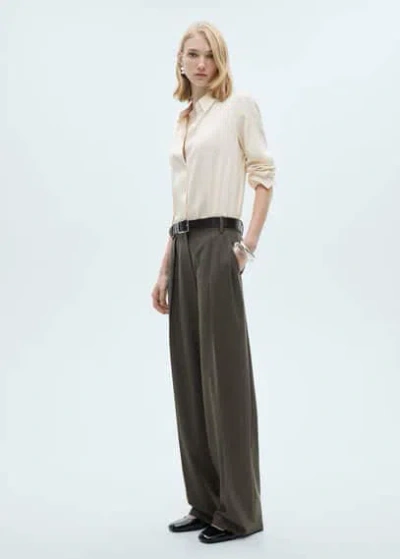 Mango Satin Finish Flowy Shirt Off White In Blanc Cassé