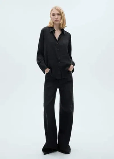 Mango Satin Finish Flowy Shirt Black In Noir