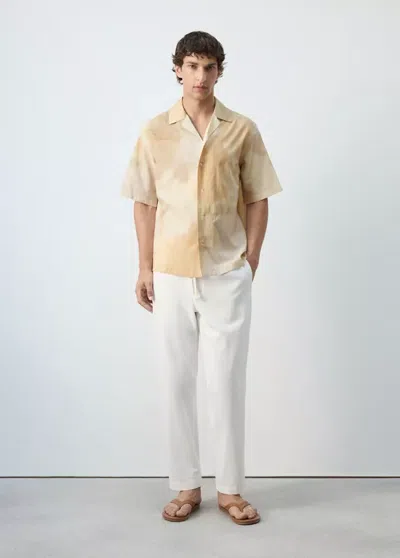 Mango Abstract Print Short Sleeve Button-up Shirt In Neutral