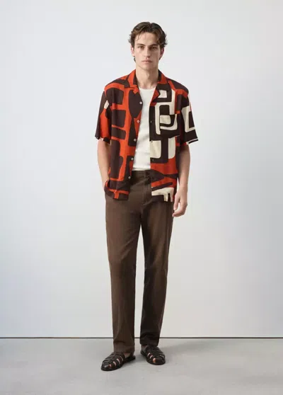 Mango Geo Print Bowling Shirt In Animal Print
