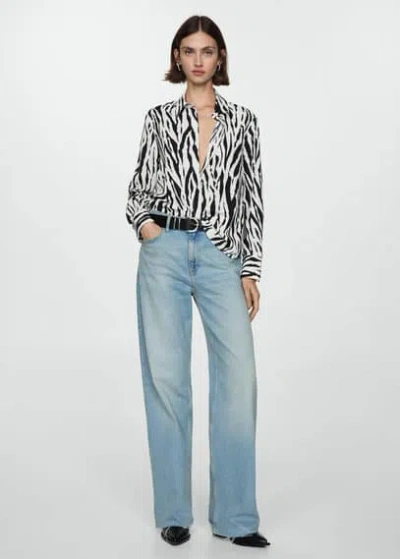 Mango Printed Flowy Shirt Ecru In Écru