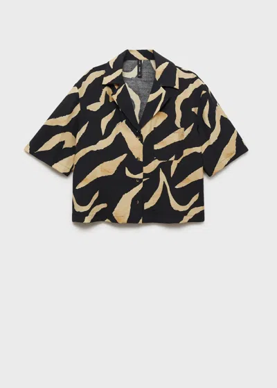 Mango Printed Short-sleeved Shirt Black