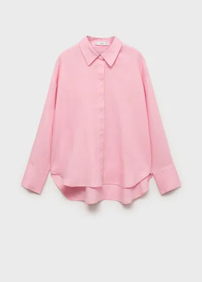 Mango Linen Oversized Shirt Light Pink