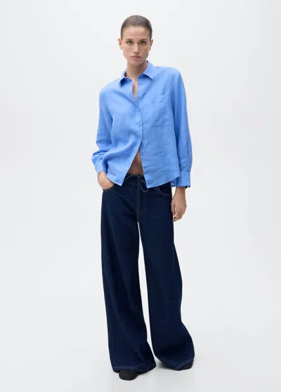 Mango Linen Mix Shirt In Blue