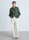 Mango Pocket Linen Shirt Green
