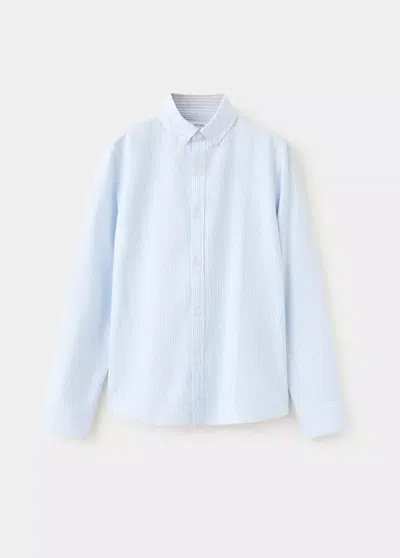 Mango Kids' Chemise Oxford Rayée In Bleu Ciel