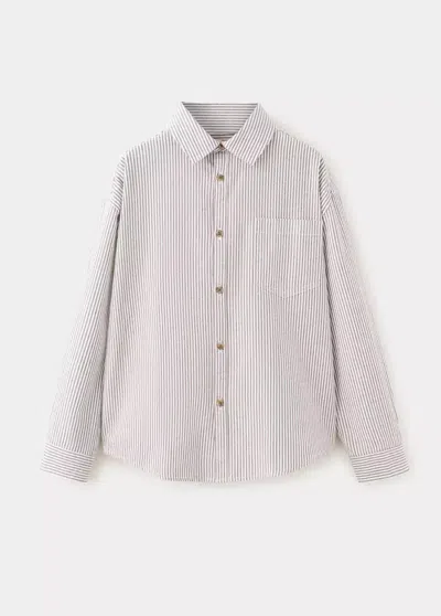 Mango Kids' Chemise Oxford Rayée In White